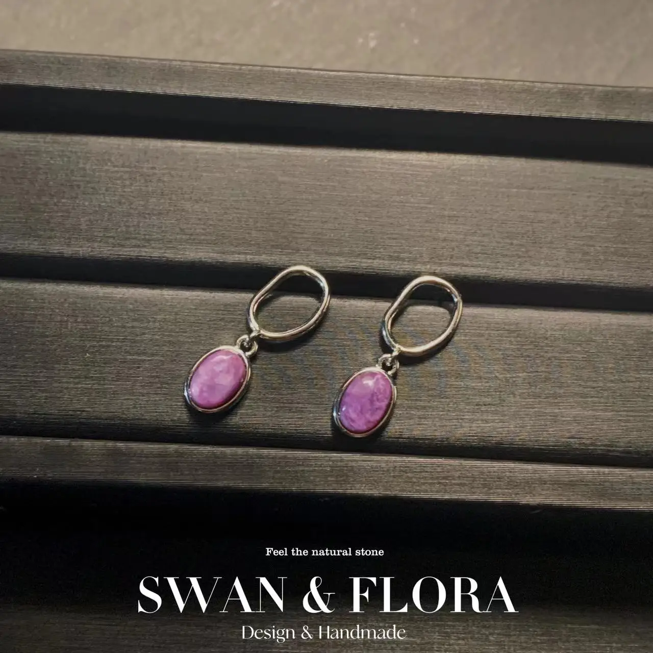 Natural Charoite Earrings Stone S925 Silver Studs for women Delicate Jewelry Gift Fine Jewelry