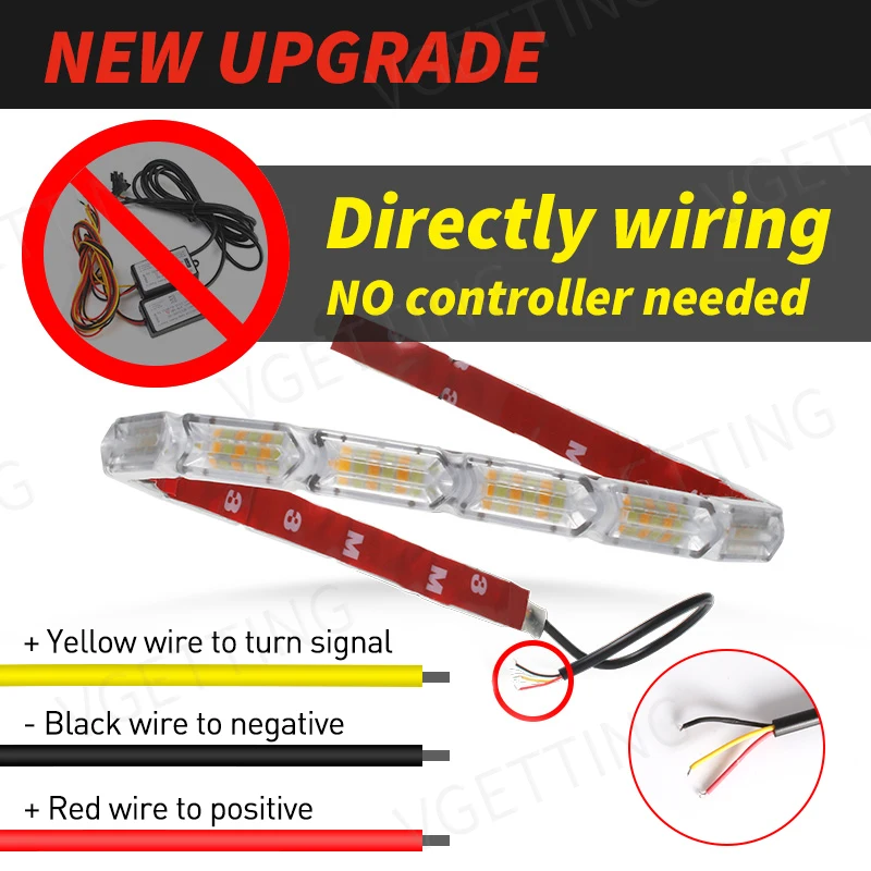 2 Flowing  Flexible DRL LED Daytime Running Light Sequential Strip Car Dynamic Turn Signal Lamp for Auto Driving Waterproof Auto