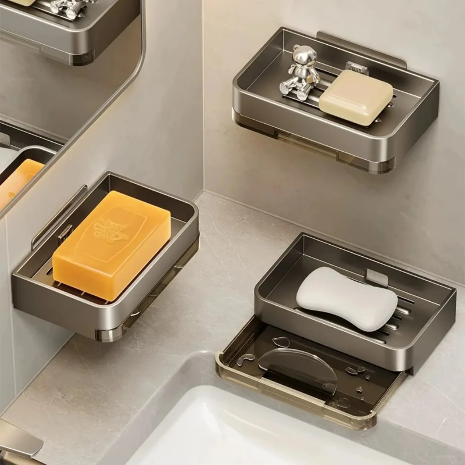 No-drill Soap Holder Bathroom Soap Dish Drainage Wall-mounted Organizer Bathroom Accessories