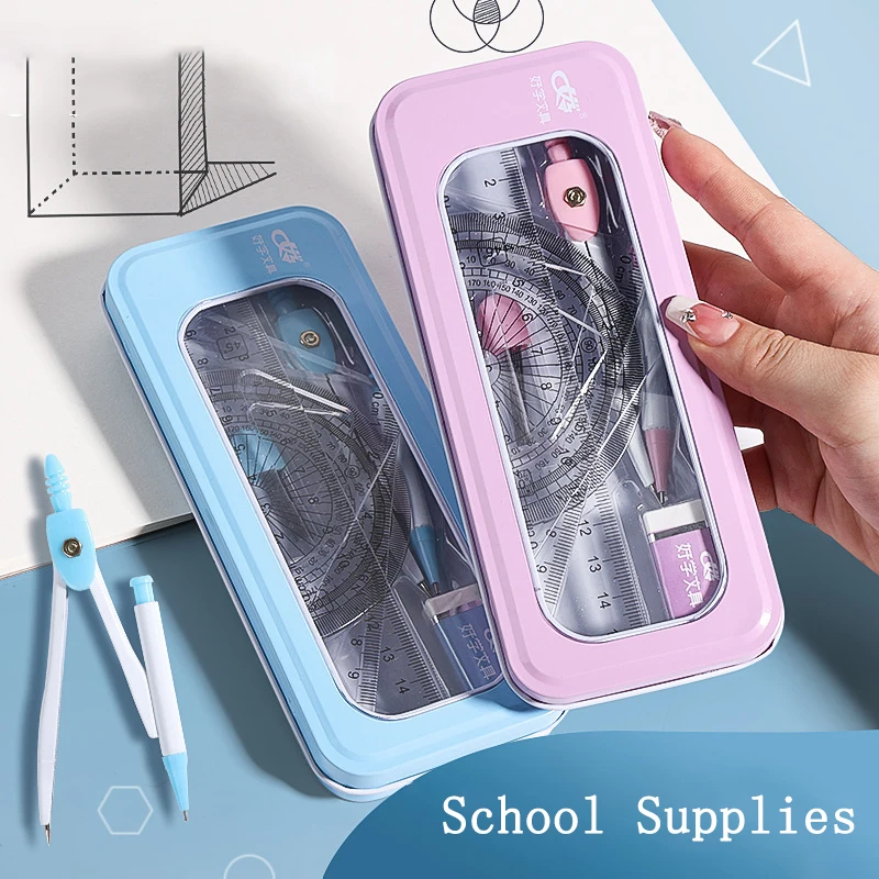 7Pcs/Set Ruler Compass Pencil Set Geometry Math Student Drawing Stationery Mathematical for Boy Girl Gift Kawaii School Supplies drafting set mathematical rulers set drawing tool set
