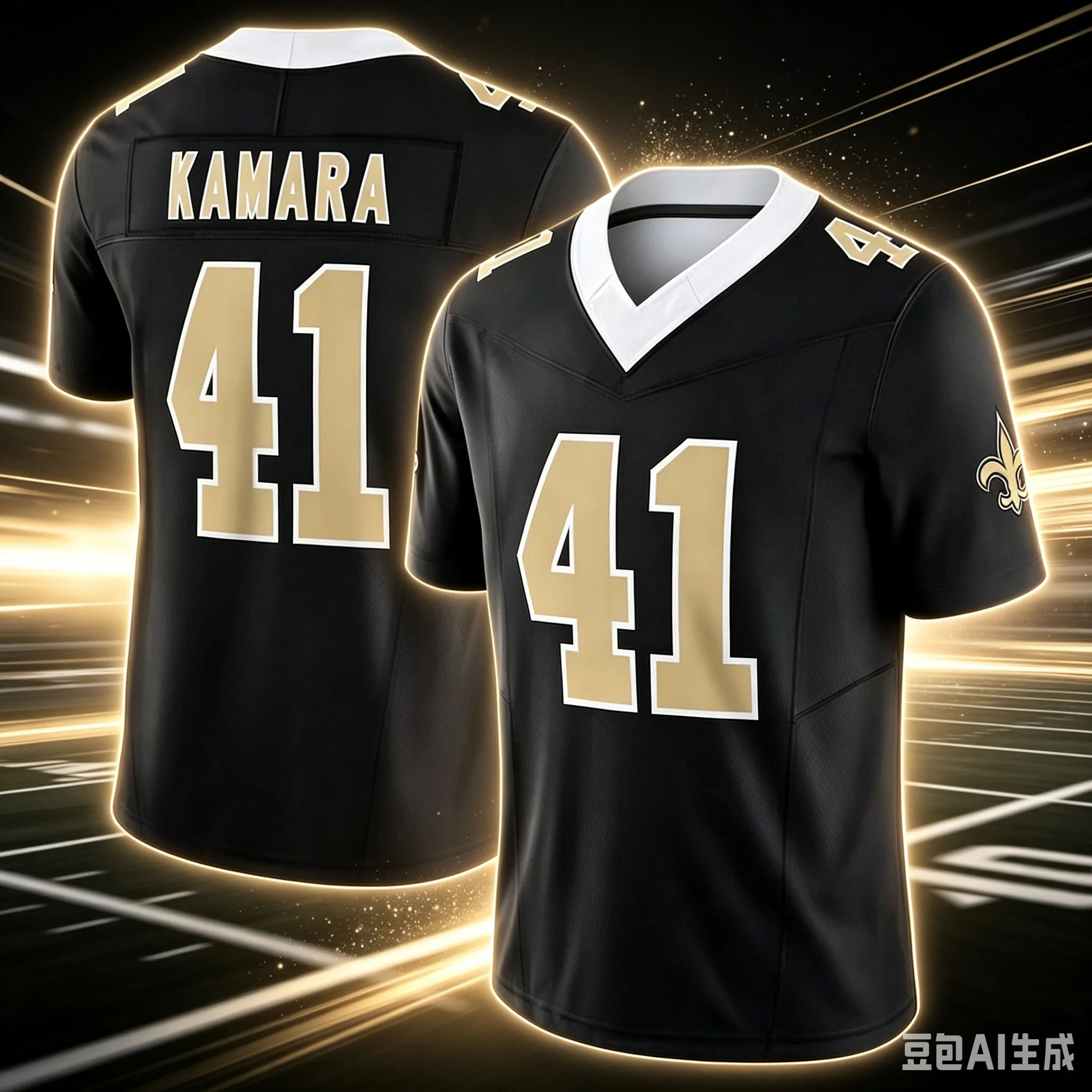 Männer New Orleans # 41 Kamara Schwarzes Heimtrikot mit V-Ausschnitt und kurzen Ärmeln für Fans, tägliche Sportbekleidung, Familien-Partnerlook