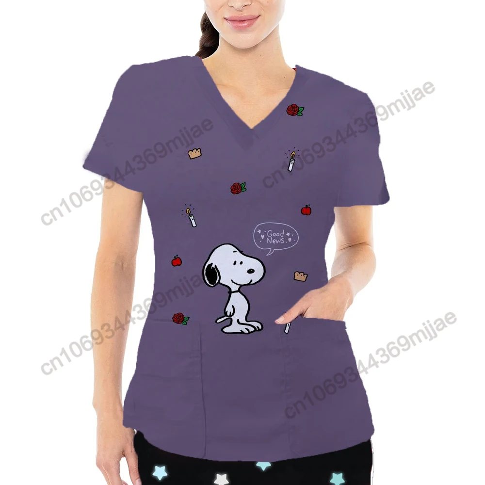 

Pockets Women's T-shirt V-neck Korean Y2k Tops Nurse Uniform Elegant Woman T- Shirts and Blouses Women Summer 2023 Cropped Sexy