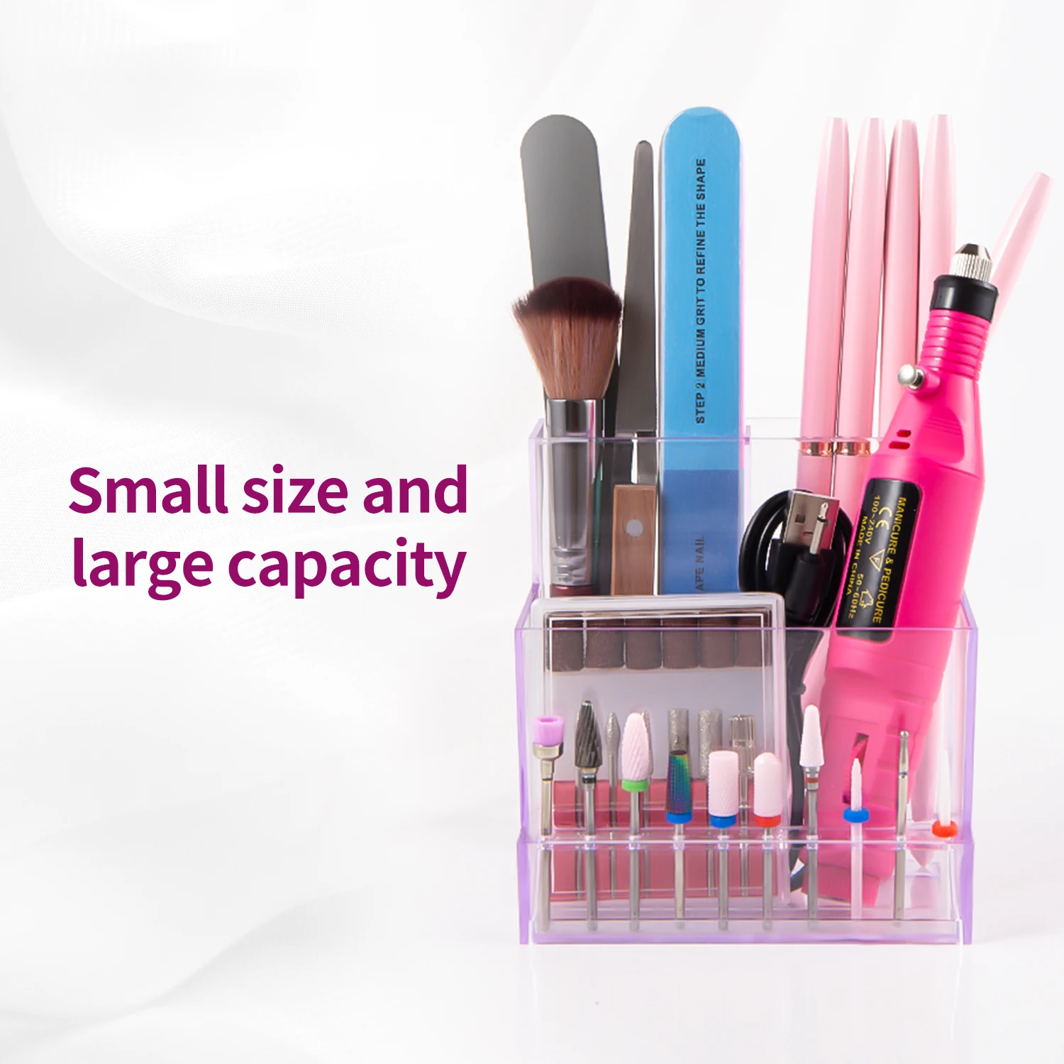 Translucent Acrylic Nail Drill and Supply Organizer with 3-Tier Display Shelf