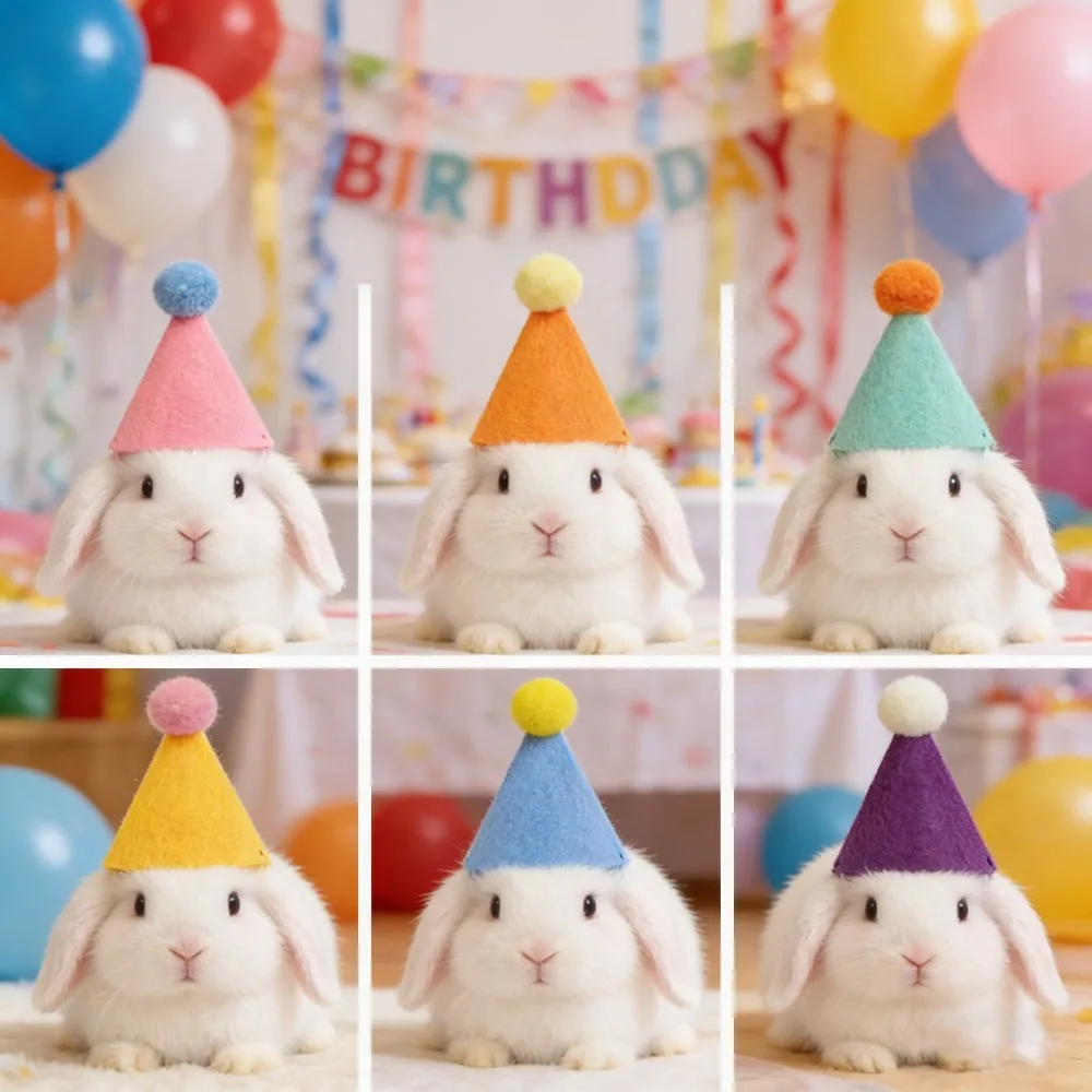 봉제 인형, 개, 고양이, 토끼 및 인형용 미니 펠트 파티 모자 1/6개 - 생일, 펠트 모자 장식에 적합