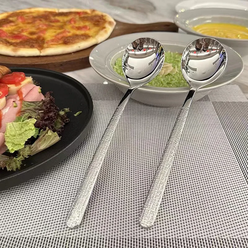 Korean Stainless Steel Thickening Spoon Long Handle Hot Pot Soup Spoons Coffee Ice Cream Dessert Scoops Home Kitchen Tableware
