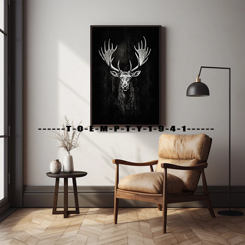 Blackboard Animals Art Poster Canvas Printing Deer Buck Sheep Cow Dog Animal Dark Wall Decor Farmhouse Aesthetic Decoration Gift