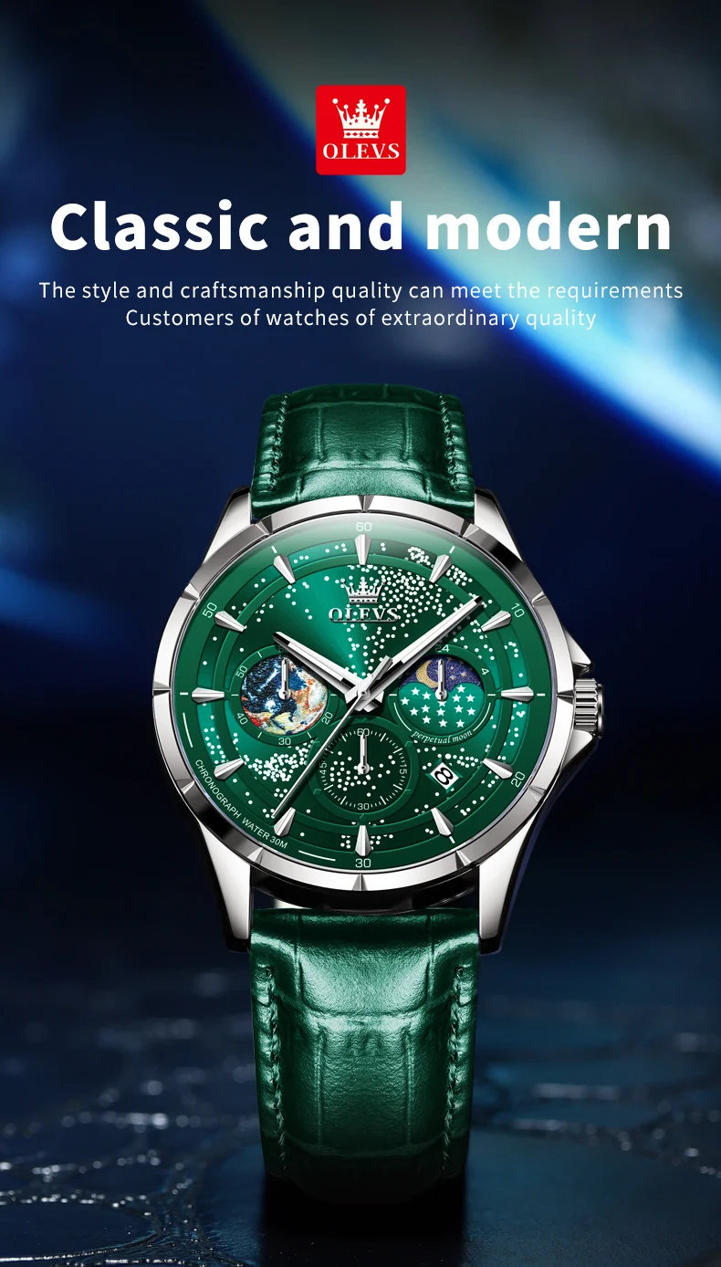 OLEVS Full Green Men's Watch Auto Date Waterproof Man Wristwatches