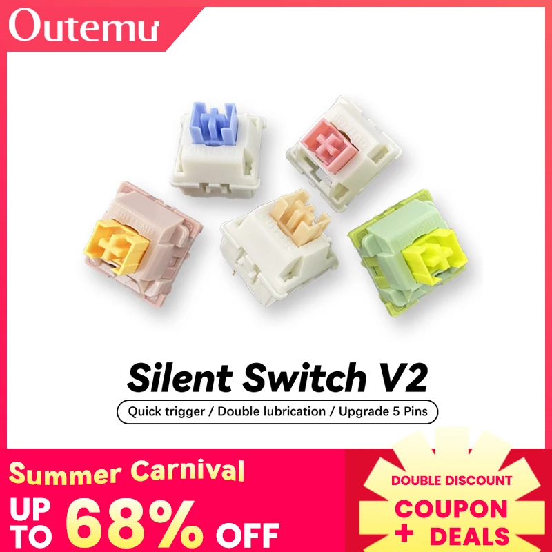 Outemu 사일런트 피치 V2 스위치 업그레이드 레몬 V2 스위치, 기계식 키보드용 선형 촉각 5 핀 윤활 스위치, 핫 스왑 가능 