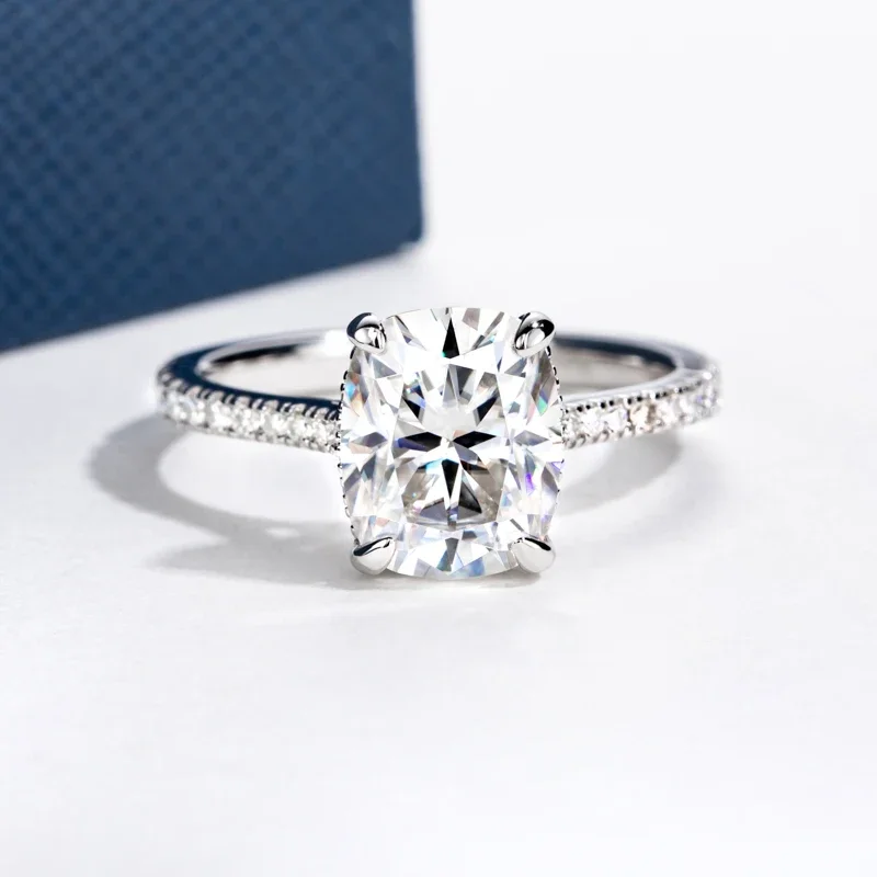 Cushion Cut Moissanite Engagement Rings For Women 4.0ct 925 Sterling Silver Anniversary Fine Jewelry