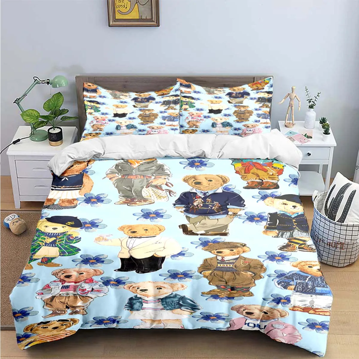 Hot Sale Fashion Bear Bedding Set Single Twin Full King Size Cute Animals Bed Linen Adults Teens Bedroom Luxury Gift 4