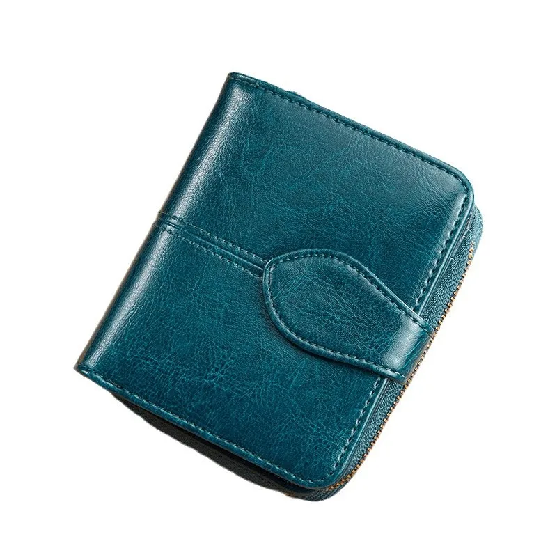Genuine Leather Men's Short Wallet with RFID Blocking Card Function Vintage Style Oil Waxed Cowhide Driving License Holder 5