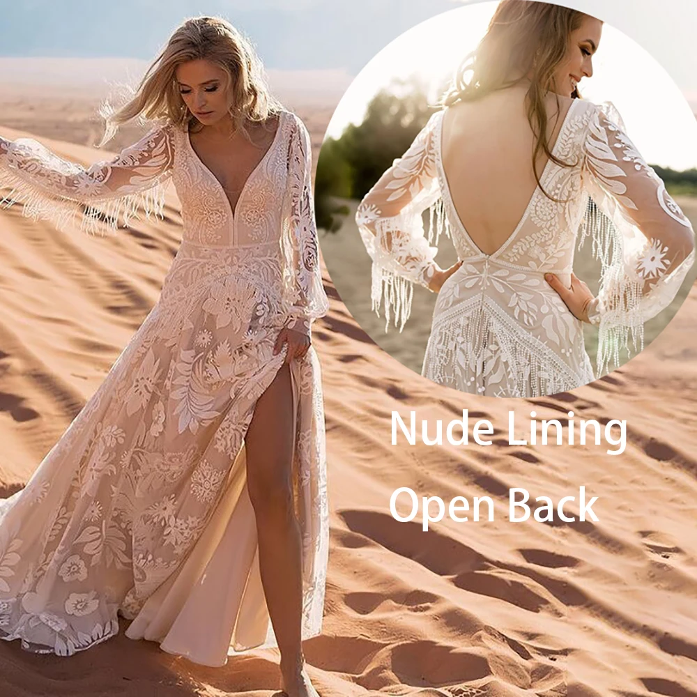 Abo da sposa da spiaggia classico personalizzato con maniche ad aletta per le spose Abi da sposa civili con scollo a V in pizzo chiffon con spacco laterale  320