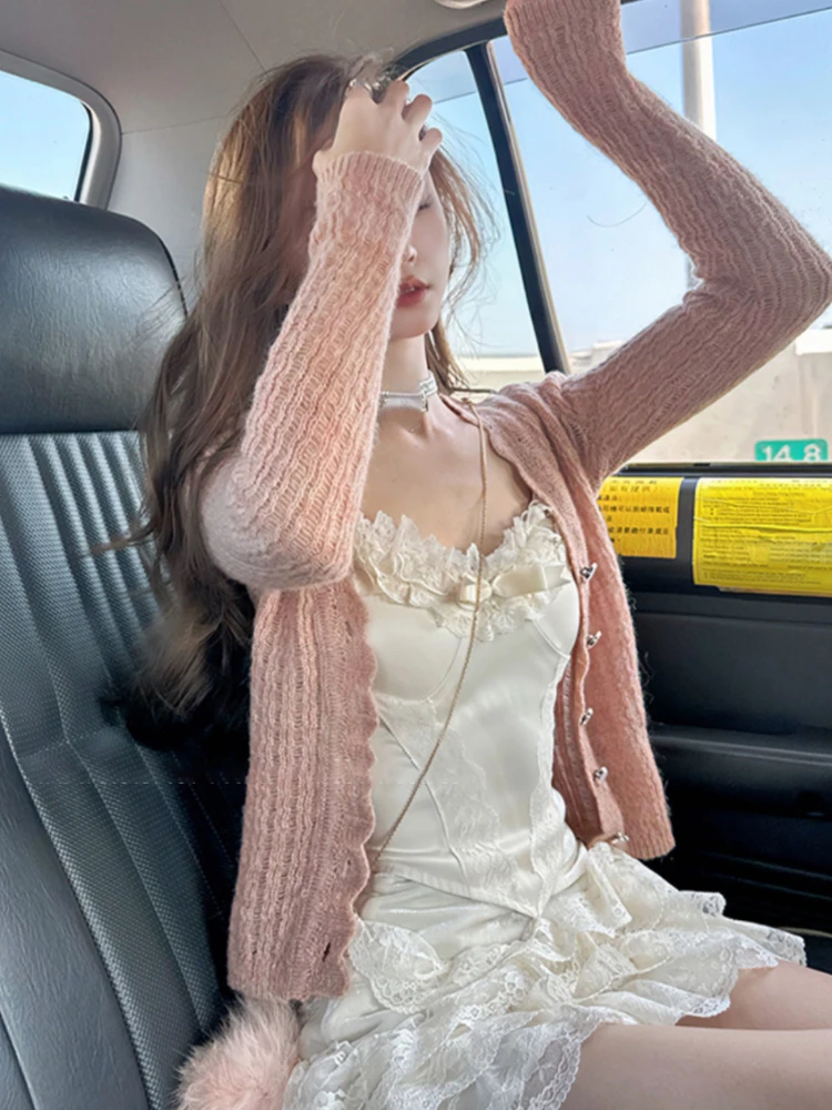 Summer Vintage Sweet Two Piece Set Women Lace Fairy Kawaii Mini Skirt Set Femael Bow Korean Fashion Kawaii Skirt Suit 2023 New