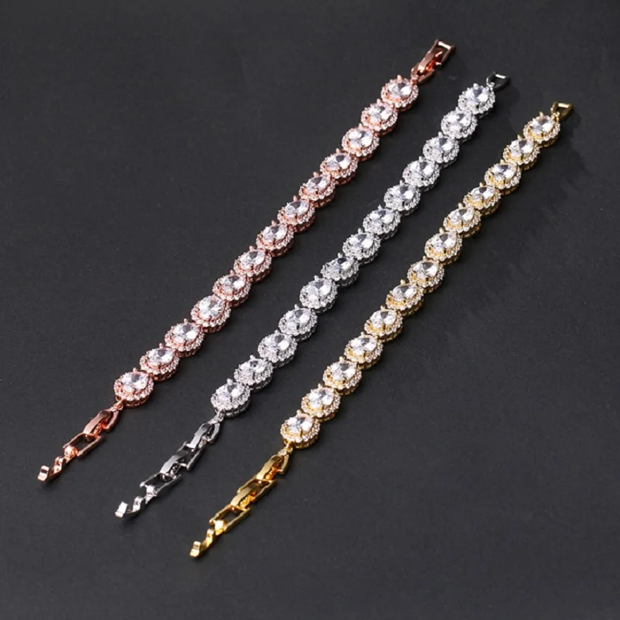 SUGU 2022 Summer New Fashion Shiny Luxury White Oval Cubic Zircon Bracelets for Elegant Women Wedding Party Jewelry Accessories