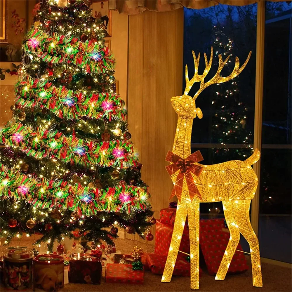 Metallic Christmas Tinsel Garland with LED Lights for Home Decor