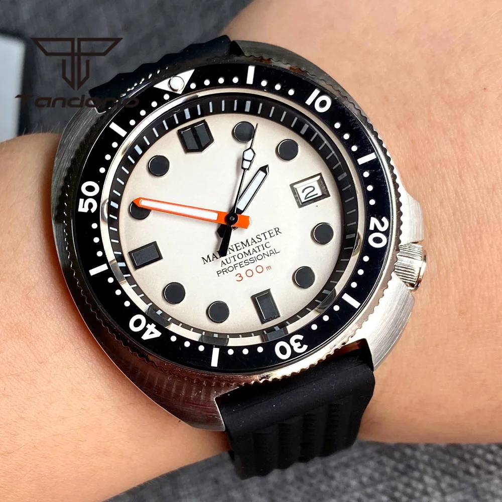 Tandorio White Sterile Dial Date Display Classic 44mm NH35A Men's Dive Automatic Wristwatch Sapphire Crystal Ceramic Bezel 20Bar