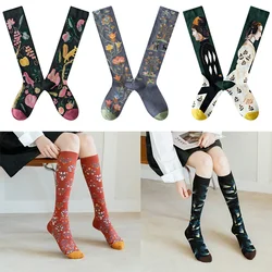 Socks Women's High Tube Calf Knee-length Socks Retro Illustration Art Abstract Street Autumn and Winter Cotton Socks High Sock