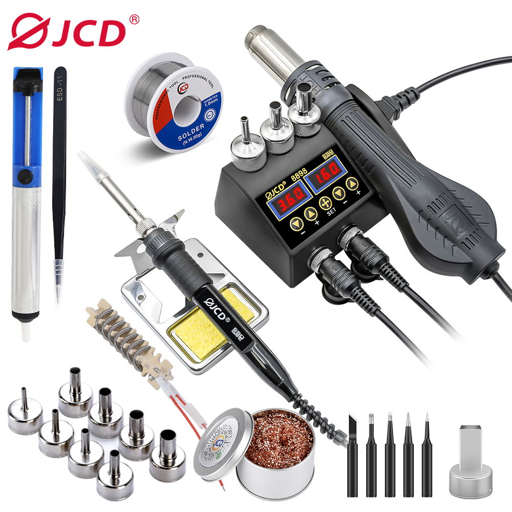 750W SMD Rework Soldering Station 2 in 1 hot air soldering iron LCD Digital display welding station for BGA PCB IC Repair 8898