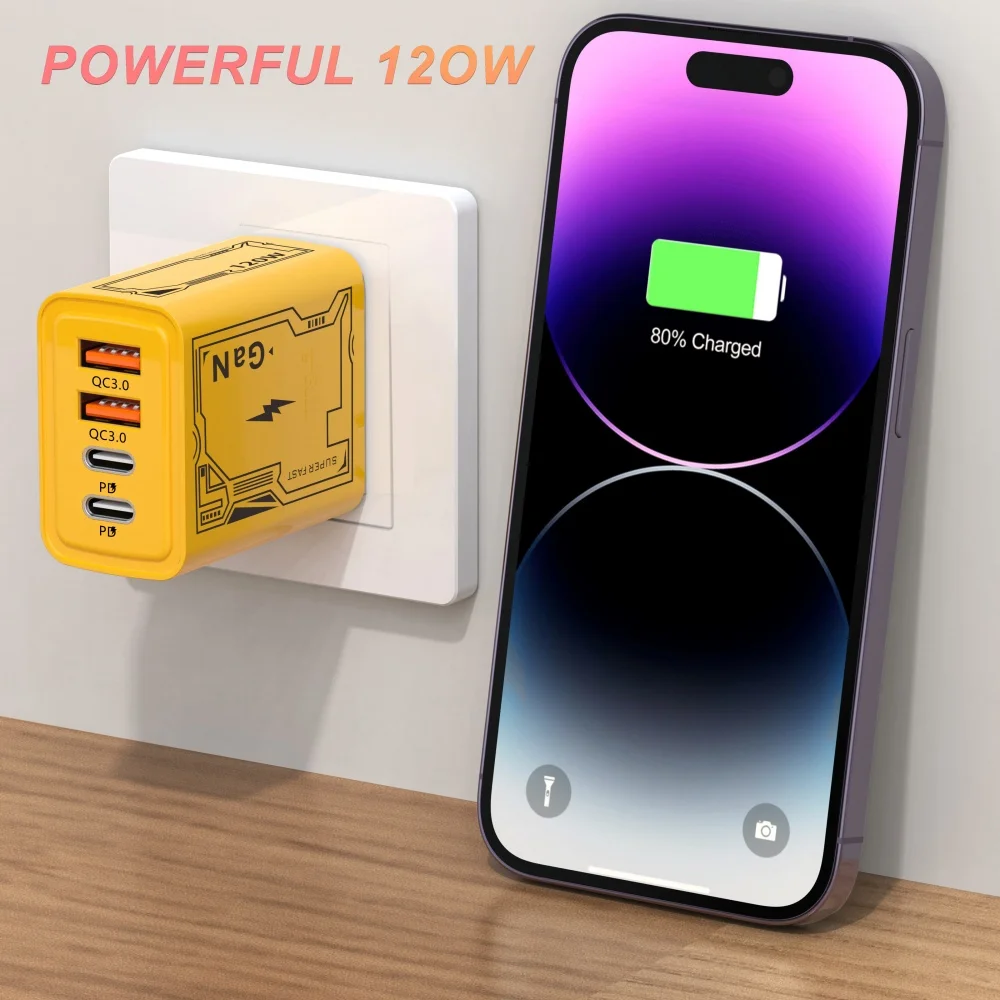 Charger Adapter 120W USB Type C Mobile Phone Quick Charge 3.0 EU/US Plug Wall Chargers 6A Fast Charging Cable For iPhone Samsung