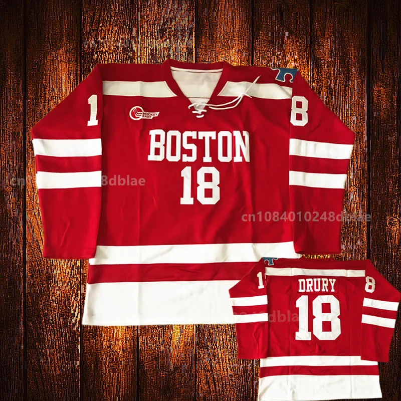 Vintage BOSTON UNIVERSITY 18 Drury Embroidery Stitched ice Hockey Jersey Youth Kids Adult Any Size And name