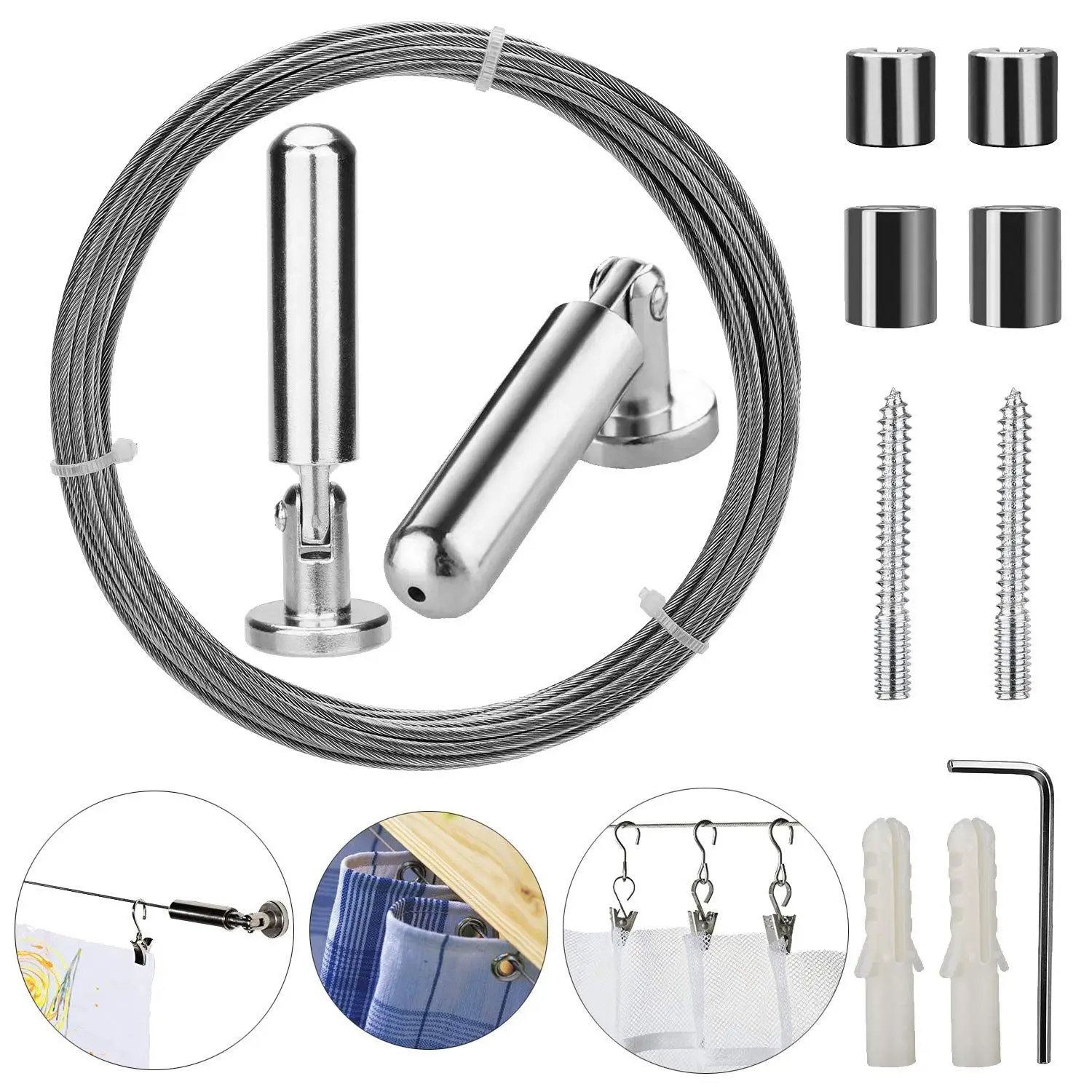Wall Mount Curtain Wire Rod Set for Art Display