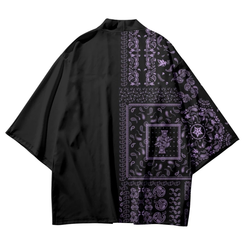 Patchwork Purple Paisley Print Japanese Kimono Shirt Cardigan For Women Men Harajuku Fashion japanese kimono,japanese kimono cardigan,japanese kimono shirt