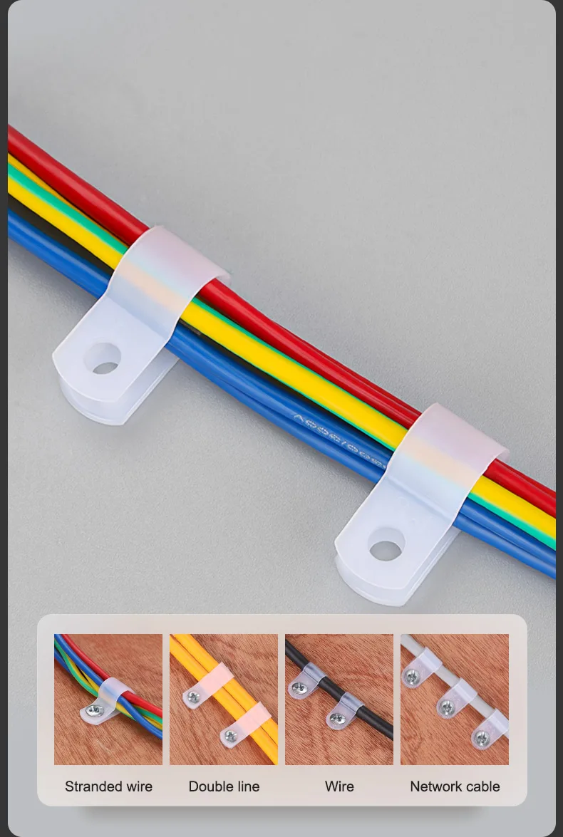 100 Stück Kunststoff-Kabelklemmen, R-Typ, weiße Schlauchbefestigungen, langlebige Nylon-Klemmhalterung, Fix-Hardware, elektrische Montage, Drahtmanagement – Detail 2