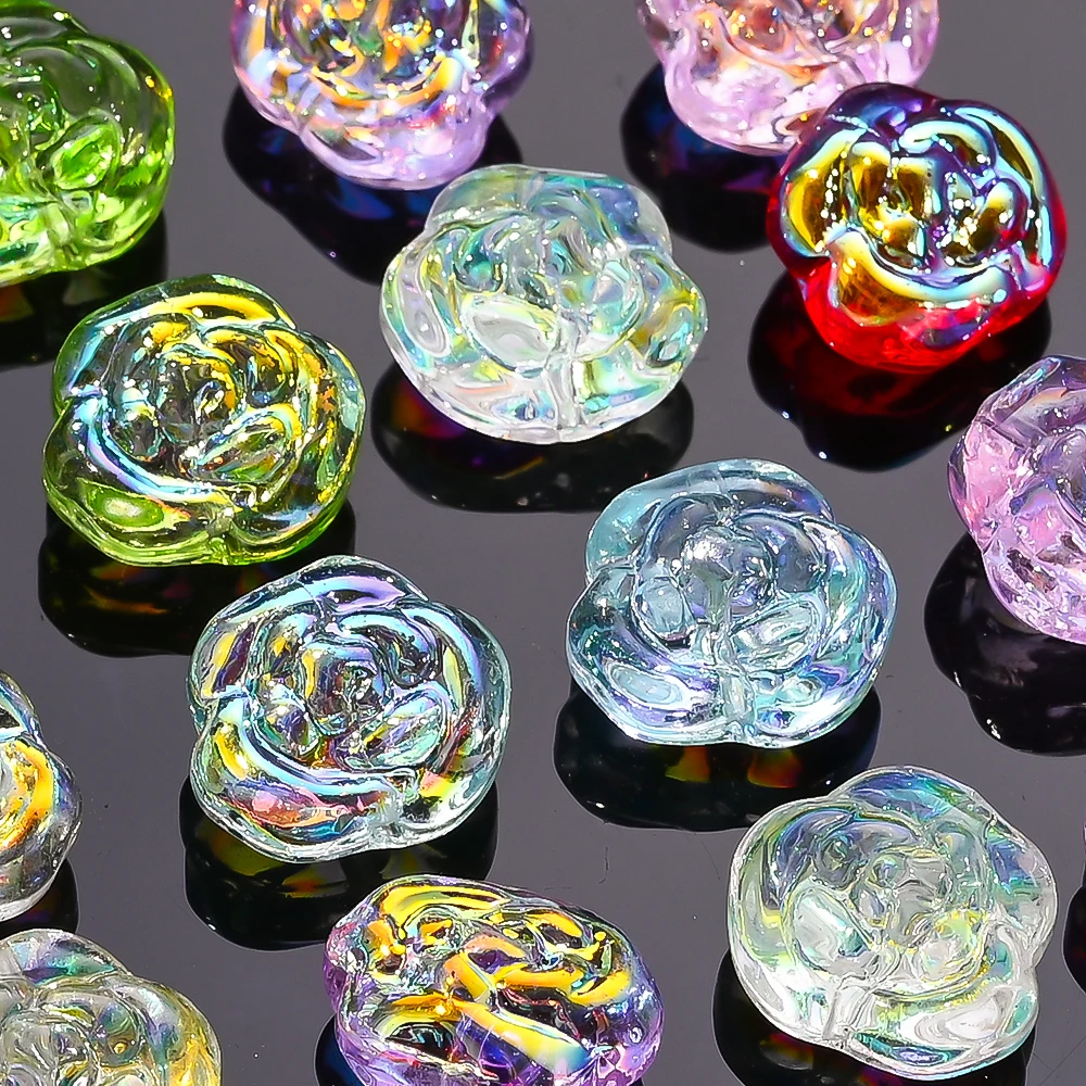 20 Stück 13 mm bunte Rosen-Glasperlen, gemischte Farben, AB-Abstandsperlen für Armband, Halskette, Perlen, DIY-Schmuckherstellung, Zubehör
