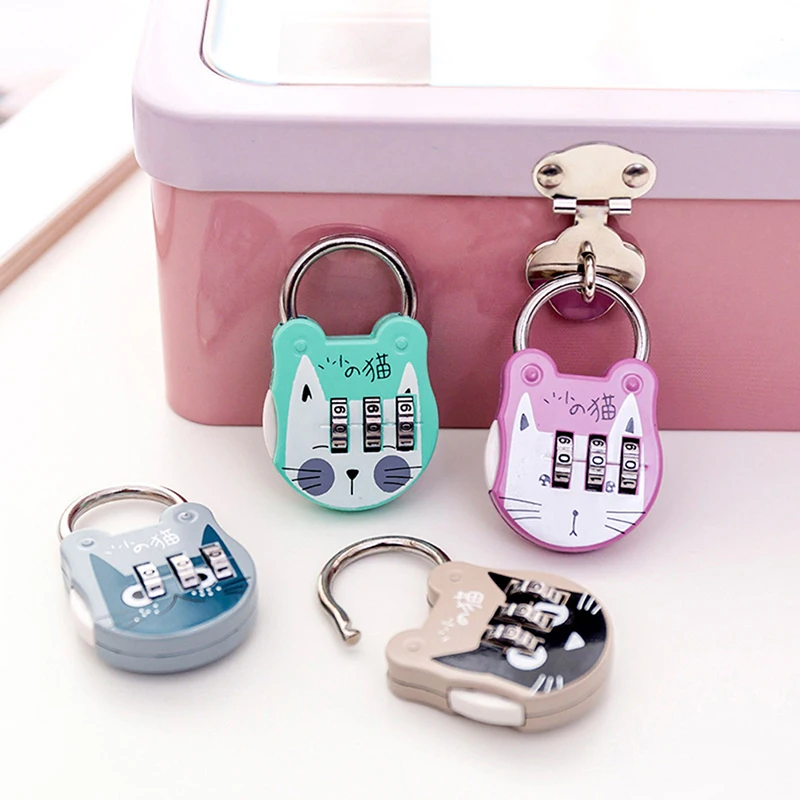 Luggage Padlock Mini Travel Padlock Cute Cat Suitcase Backpack Password Journal Notebook Handbag Code Locks