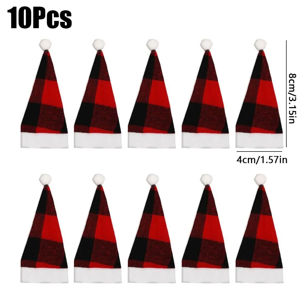10Pcs Santa Hats Wine Bottle Covers Christmas Table Decoration Xmas Party Cutlery Storage Bags Mini Home Atmosphere
