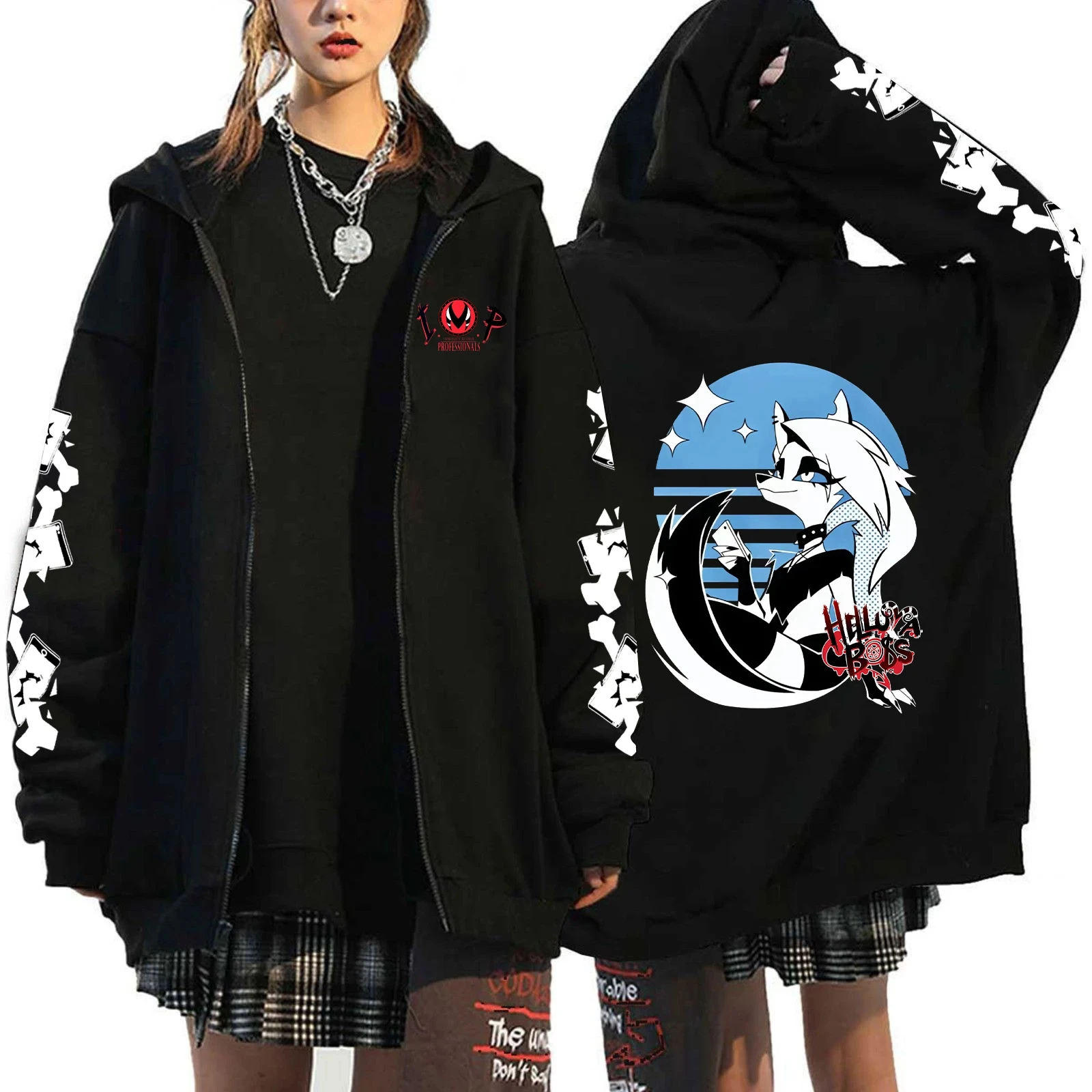 Helluva Boss New Devil Black Men's and Women's Animation anime Leisure Fans 2d Printed Zipper Hoodie zip up hoodie print hoodies