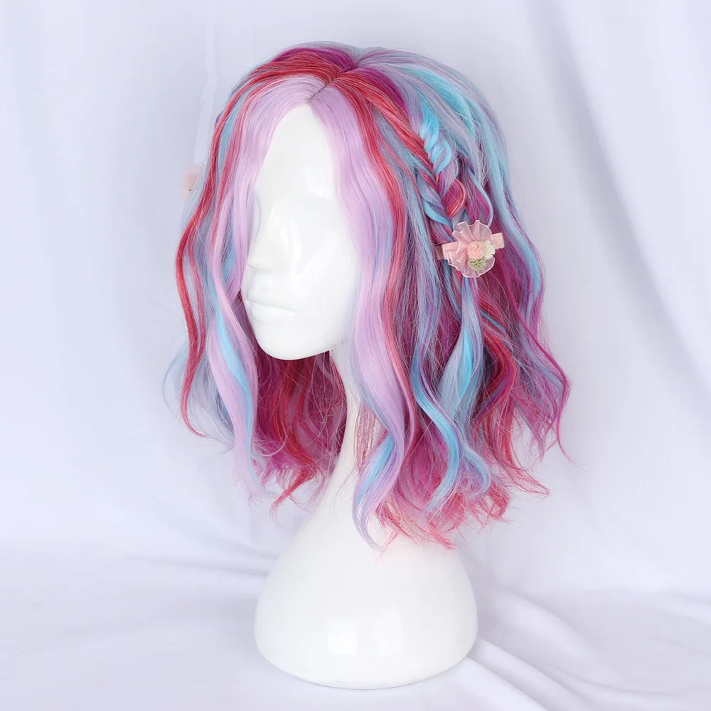 VICWIG-Perucas Curtas Onduladas e Encaracoladas, Ombre Colorido, Mistura de Cabelo Sintético Natural, Lolita Cosplay Peruca para Festa Diária