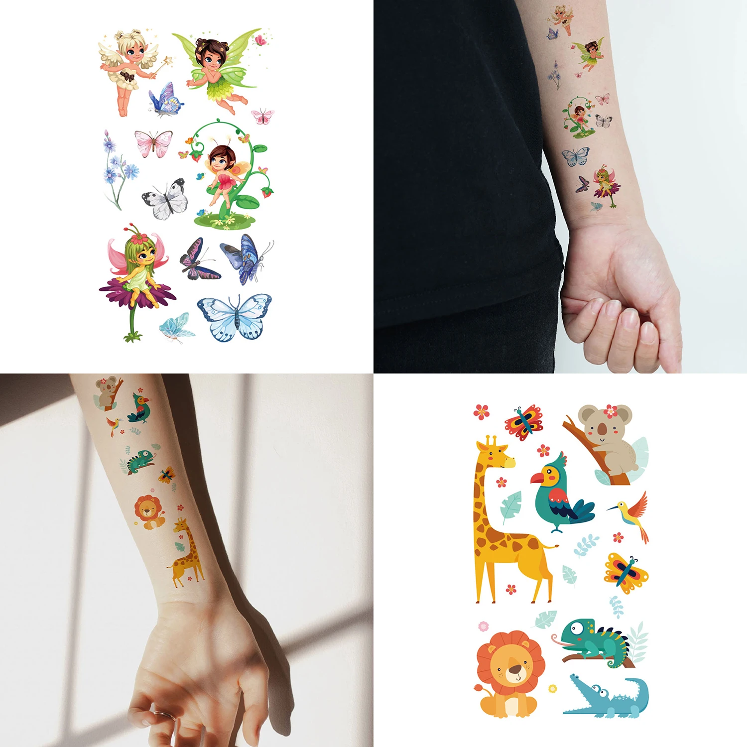 30pcs Cute Cartoon Tattoo Stickers, Unicorn, Animal, Mermaid, Car Wheel Boat, Space Robot, Fruit, Pirate, Butterfly Elf Tattoos 3