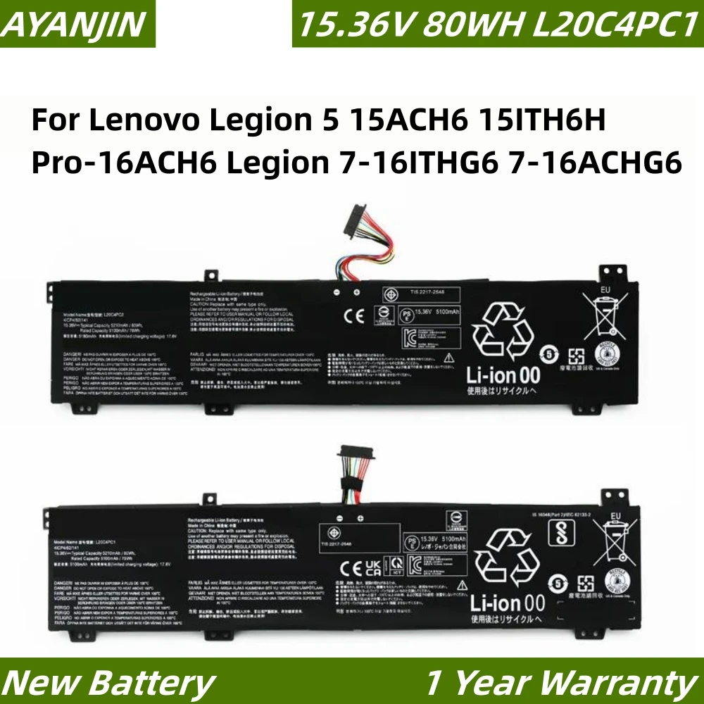 Batteria Per Laptop Muslimexmuslimb 15.36V 80Wh Per Lenovo Legion 5 15 Ach6 15 Ith6H Pro-16Ach6 Legion 7-16Ithg6 7-16Achg6