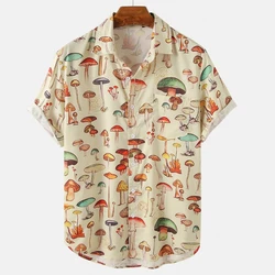 2022 Summer Men's Short-sleeved Hawaiian Shirt Casual Lapel Colorful Element Mushroom Pattern 3D Print Button Trend Summer