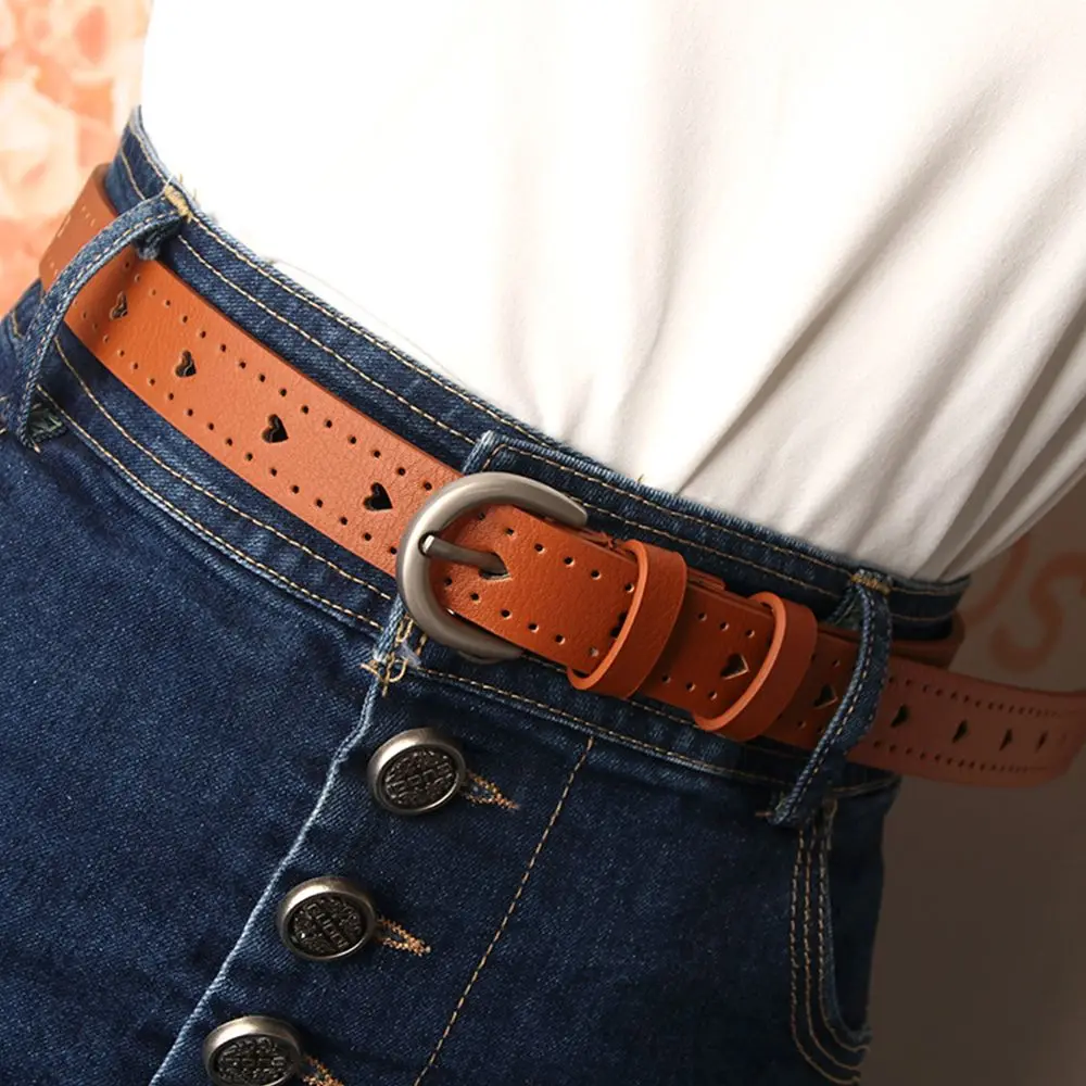 

Hollow Heart All-match Fashion Design PU Leather Adjustable Waistband Female Waist Belt Corset Belt Metal Buckle Belt