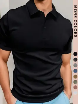 Polo da uomo Camicia a maniche corte semplice in puro colore, tessuto di fascia alta, tessuto traspirante e confortevole con sensazione di ghiaccio, camicia da uomo casual estiva all'aperto, regalo da uomo