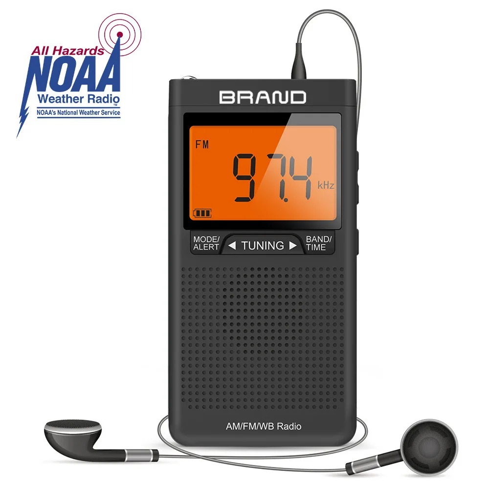 

Noaa Digital Weather Radio AM/FM/WB Stereo Pocket Radio Mono Stereo Playback Alarm Clock Warning Monitoring ABS