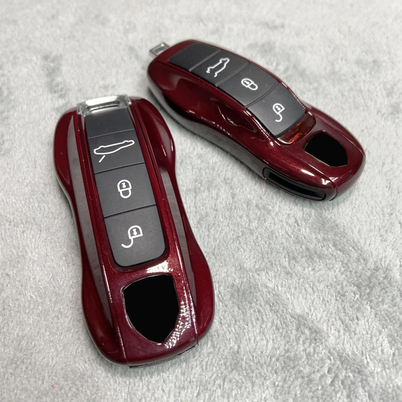 Key Case Cherry Red hell Cover Replace for Porsche 718 911 Panamera Cayenne Macan Boxster Cayman Remote Control Fob Accessories