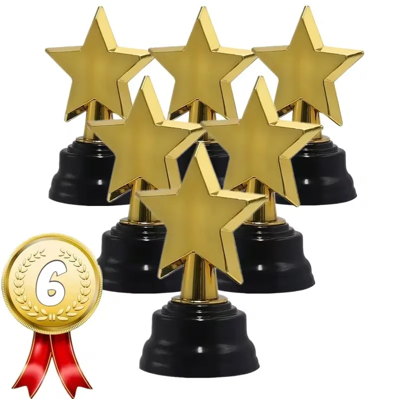 Set of 6 Gold Star Trophies with Large Base for Celebrations & Recognition