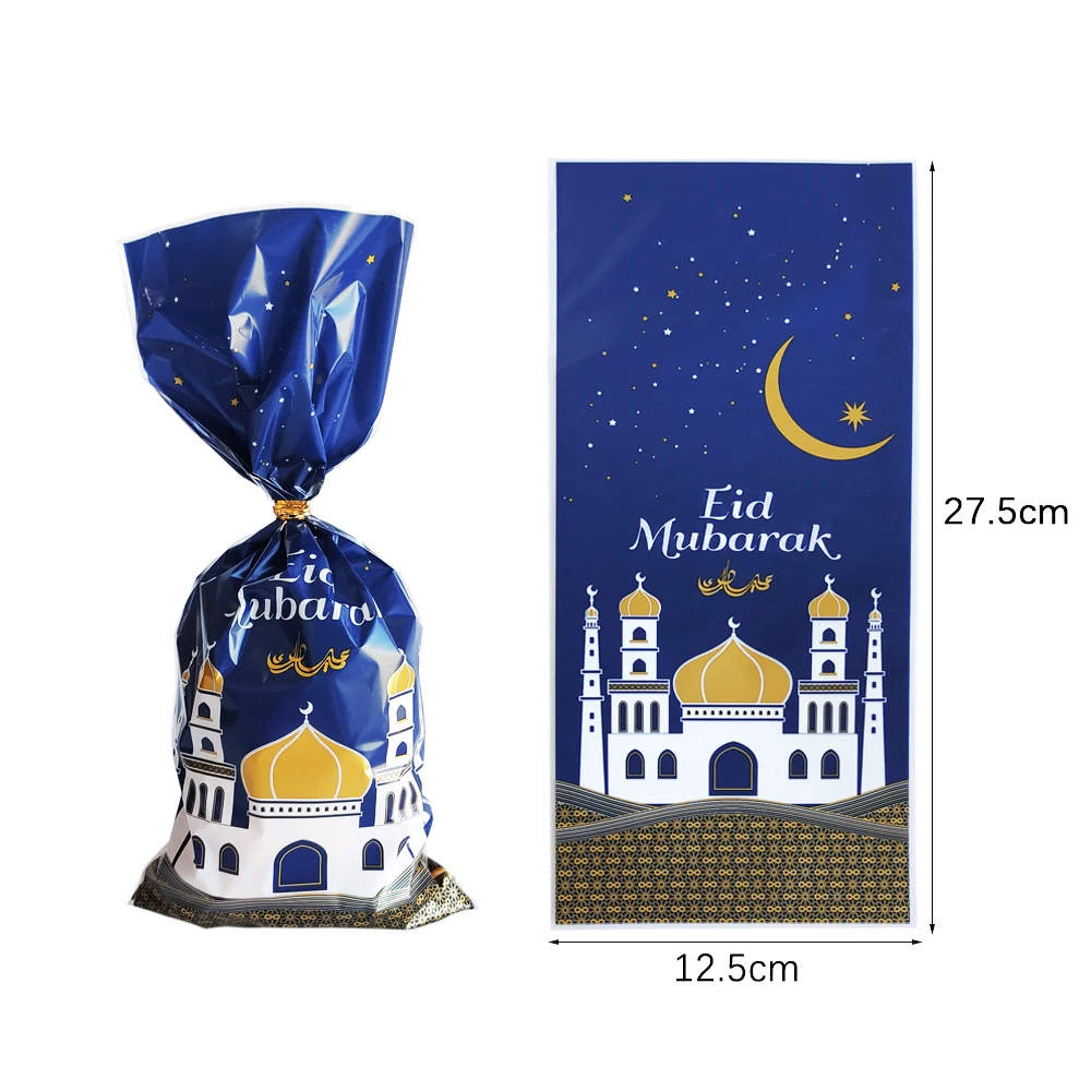 50 stücke Eid Mubarak Geschenk Taschen Kunststoff Süßigkeiten Cookie Tasche Ramadan Kareem Dekoration 2026 Islamischen Muslimischen Party Liefert Geschenk Verpackung – Detail 2