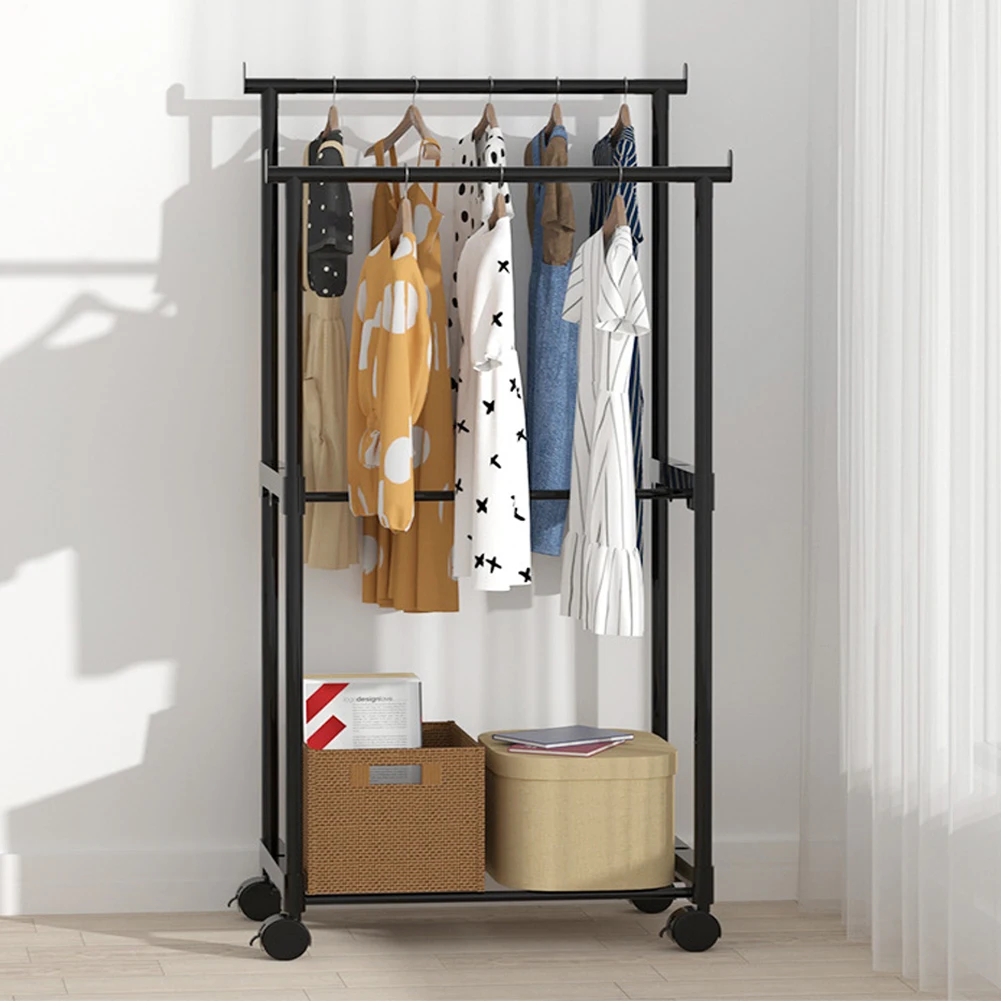 Double Rods Garment Rack Clothes Rack with Wheels Multifunctional Clothes Hanging Rack for Laundry Room Clothing Store