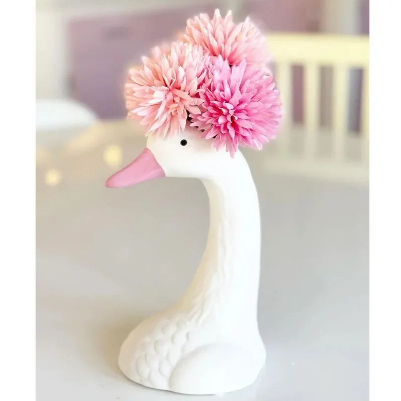 

20cm Nordic Creative ceramics swan vase Flower arrangement accessories desktop Decorative ornaments Round Home Crafts