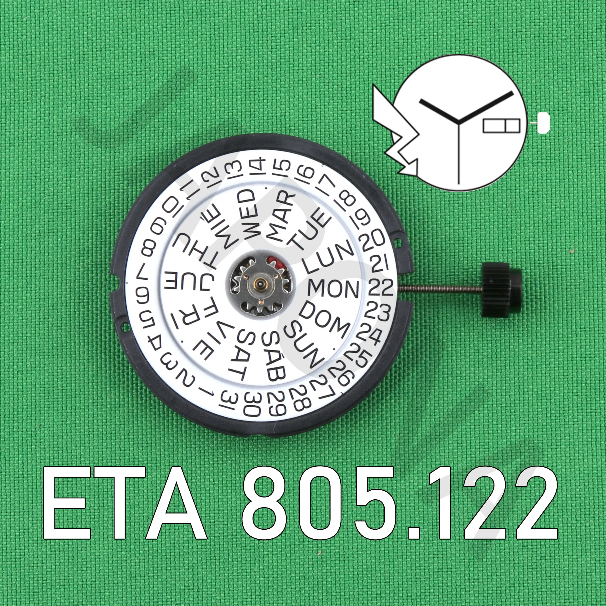 

ETA 805.122 Standard movement with day-date display Switzerland movement Spain and English ETA 805122