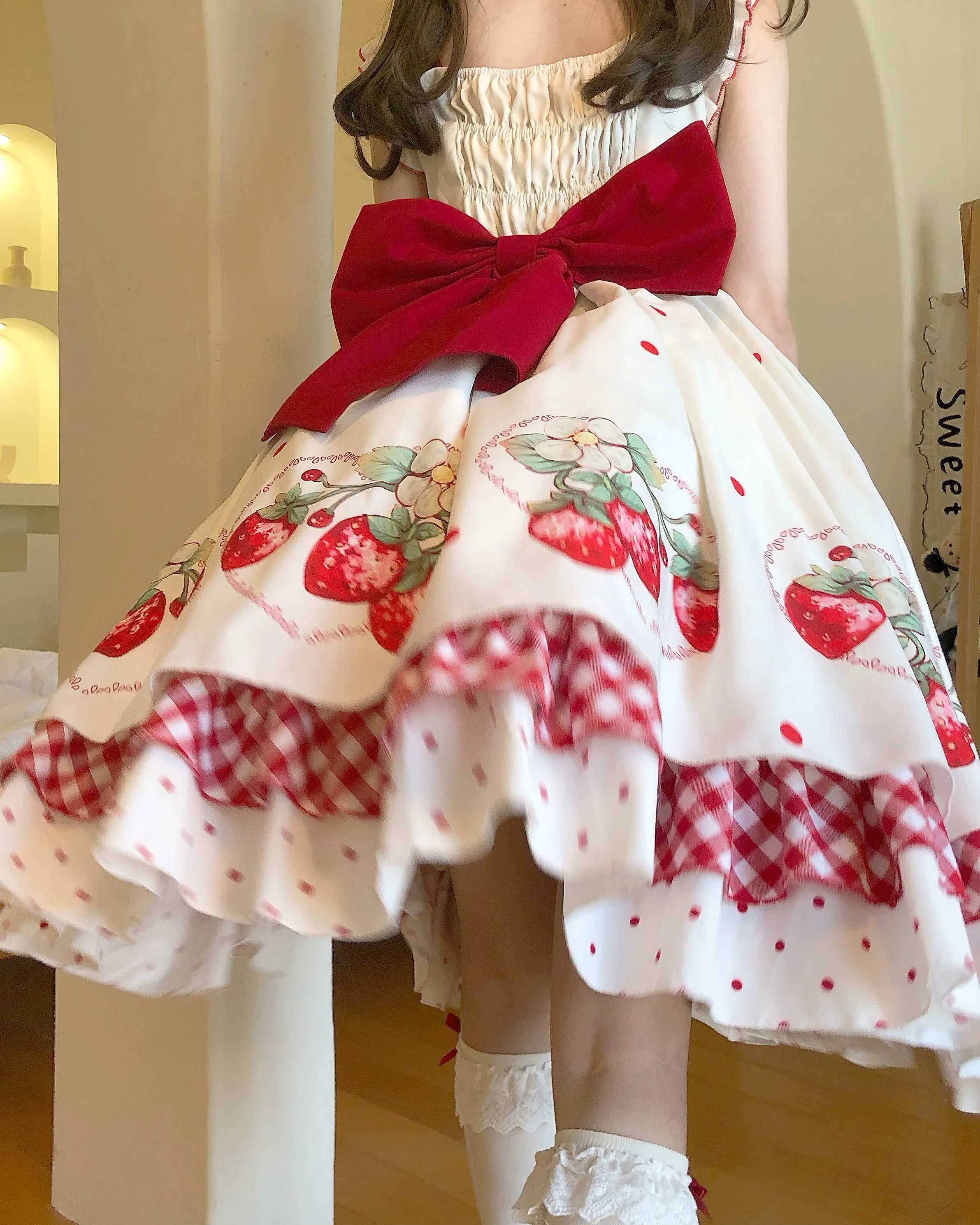 Japanese Sweet Lolita Strawberry Print Princess Dress Cos Lolita Tea Party Original Genuine Factory Direct
