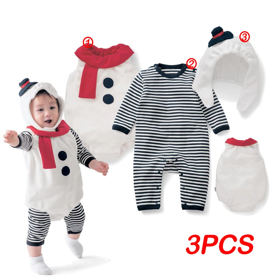 

3PCS Christmas Romper Set Newborn Pajamas Kid Boys Girls Clothes Santa Claus Snowman Costume Jumpsuit Baby New Year Clothes