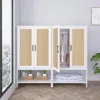 Wardrobe, Wardrobe Closet with 2 Doors, Rattan Bedroom Armoires with Hanging Rod Freestanding Wooden Wardrobe Cabinet With 5
