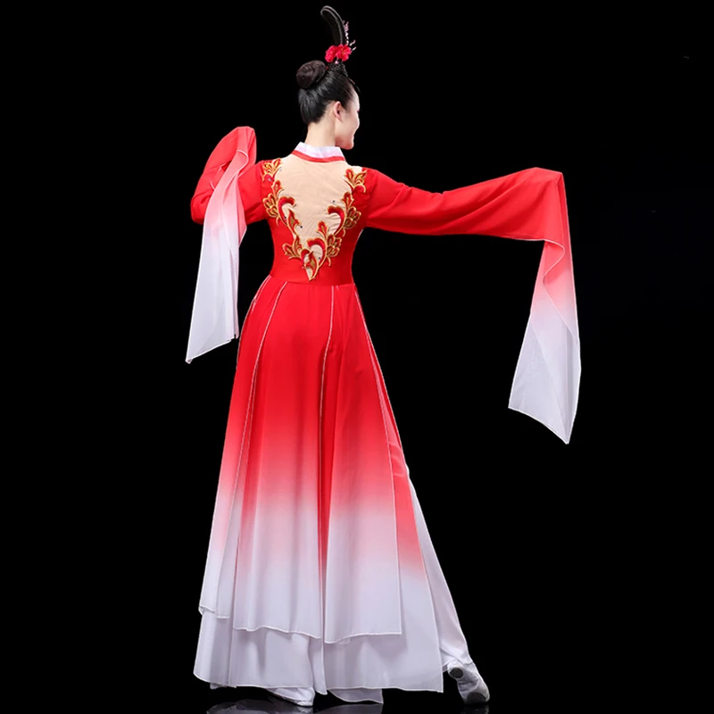 Classical dance performance attire for women, elegant, red, and fragrant, original water sleeved dance attire