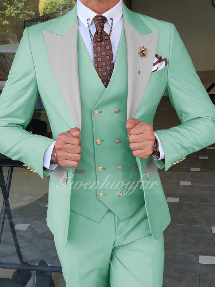 Gwenhwyfar Made Classic Peach Groom Tuxedo Groomsmen Gold Buttons Shawl Lapel Best Man Suit Wedding Men's Blazer Costume mens suit