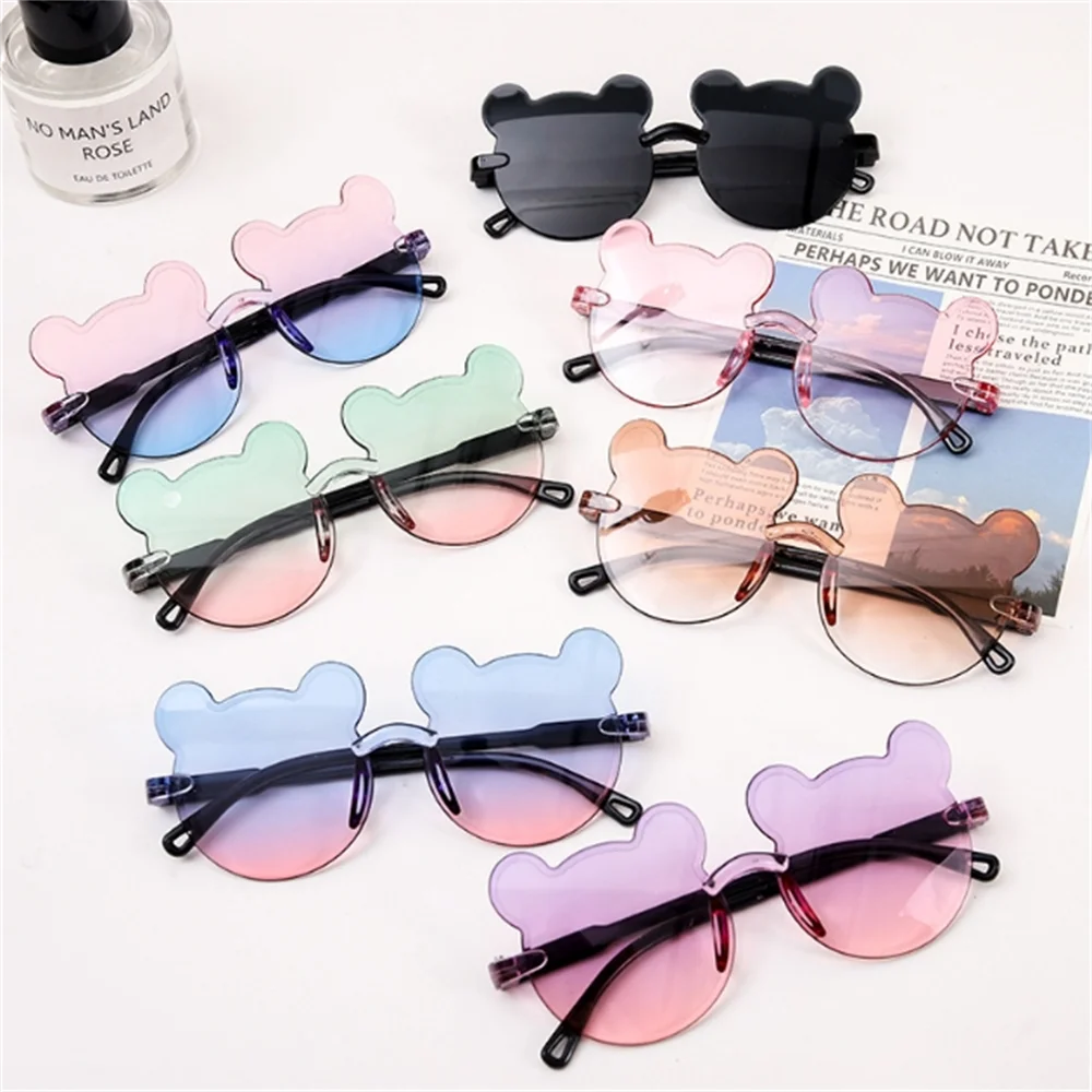 Kids Sunglasses Cartoon Bear Sunglasses for Boy Girl Children Rimless Sunglasses UV400 Outdoor Travel Skiing